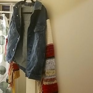 Jean jacket with knit sleeves. Akira, M.